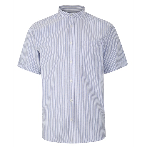 KAM Grandad Stripe Shirt Blue